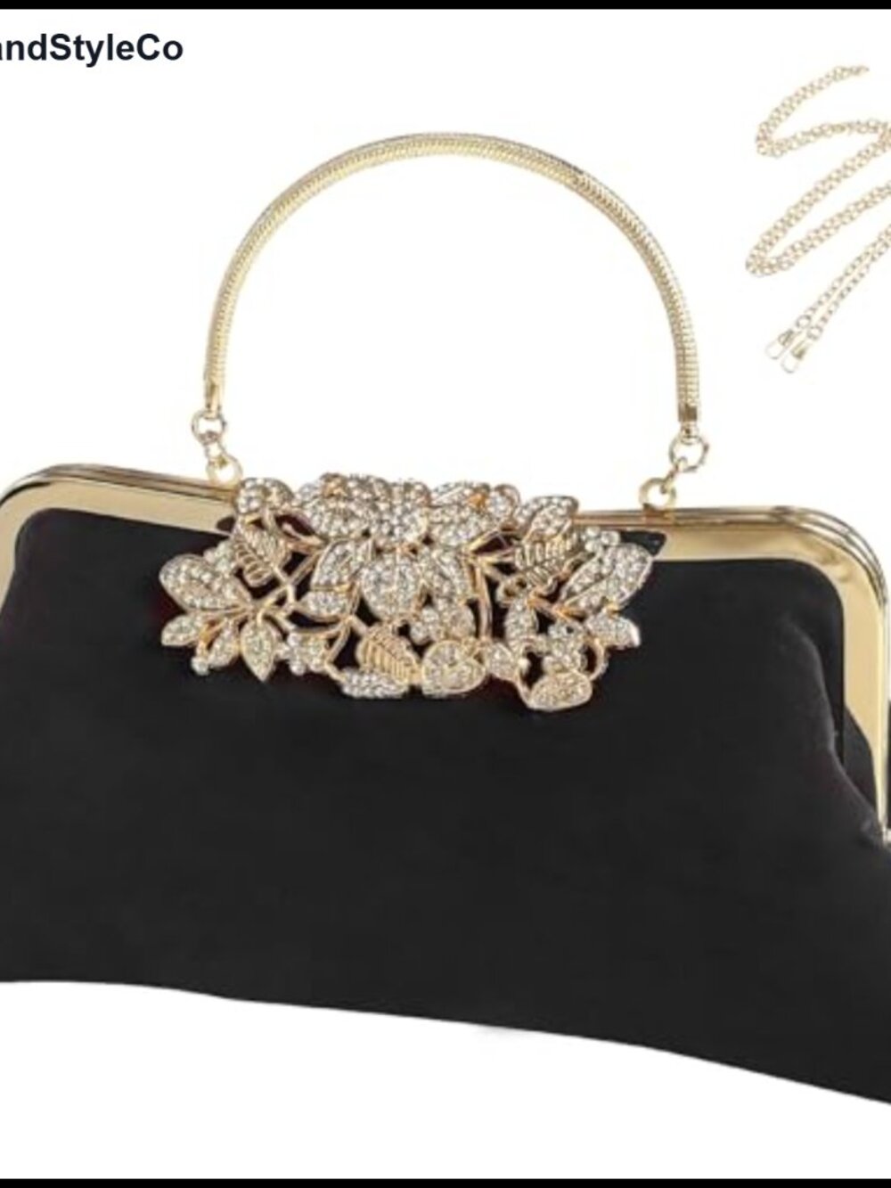 Velvet Rhinestone Clutch Purse Evening Bag with Chain Crossbody